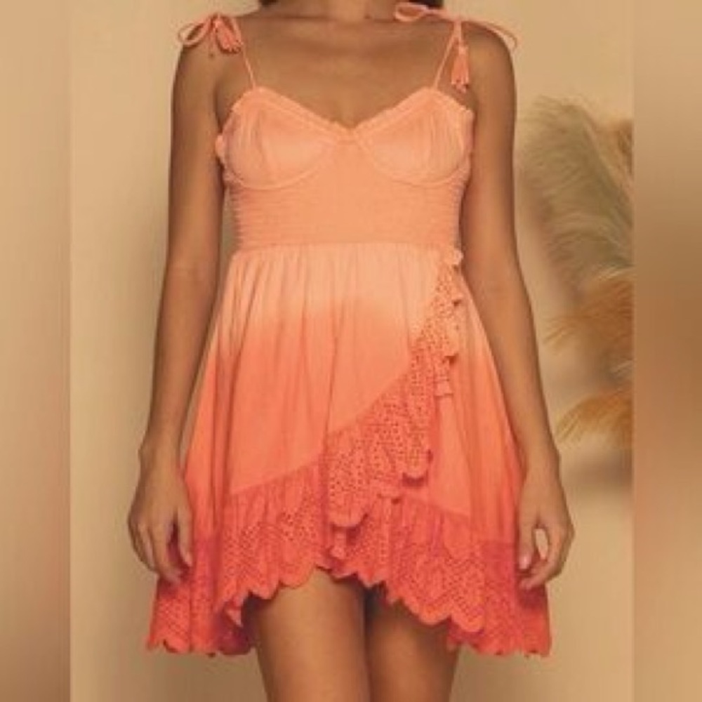 Tie-Shoulder Coral Ombre Mini Dress